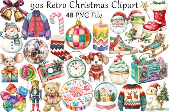 90s Retro Christmas Clipart Graphic Illustrations By CitraGraphics