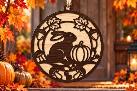 Autumn Rabbit Pumpkin Laser Cut Corte a Laser Por Dream Print