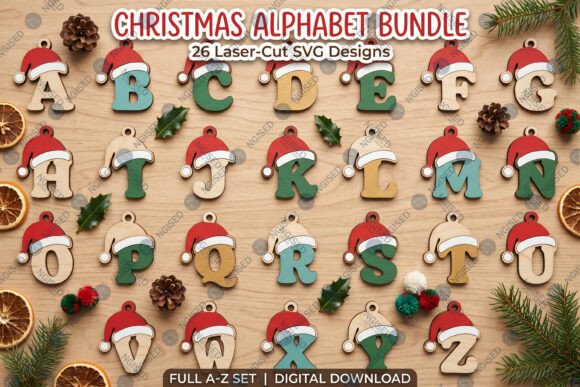 Christmas Alphabet Ornament SVG Bundle (Design 2) laser cut file