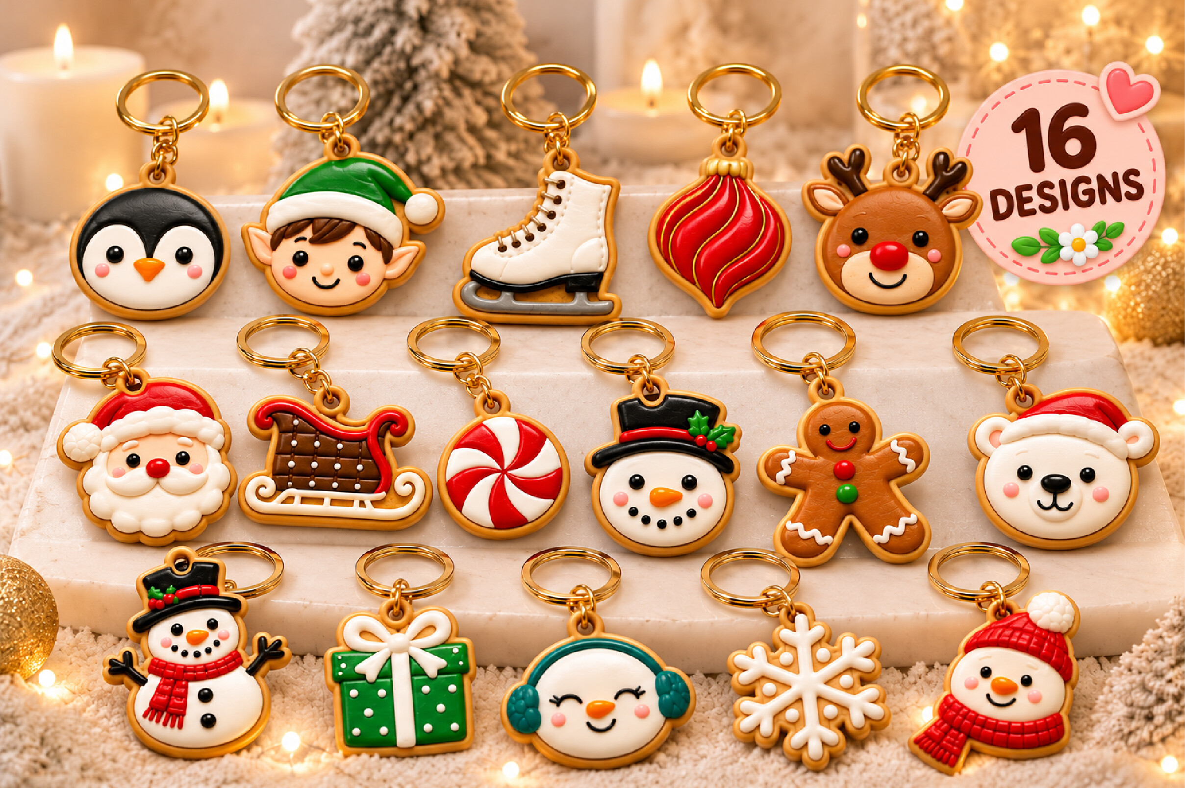 Christmas Character Keychain STL Bundle – 16 Festive 3D Print Files - Image 4