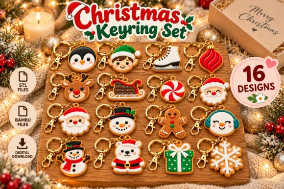 Christmas Character Keychain STL Bundle – 16 Festive 3D Print Files - Image 3