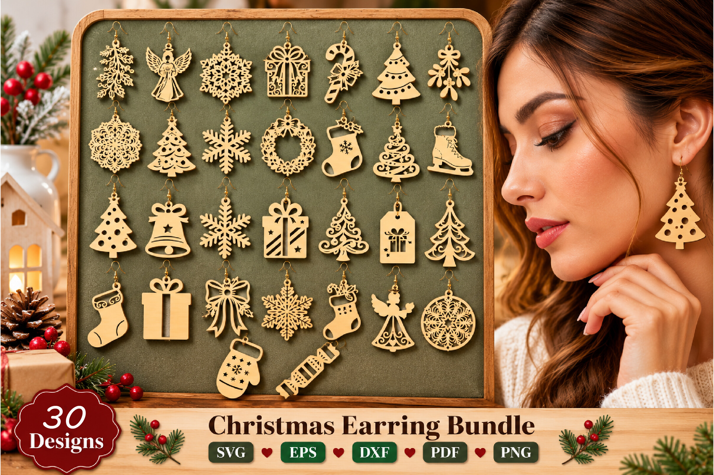 Christmas Earrings Laser Cut SVG Bundle