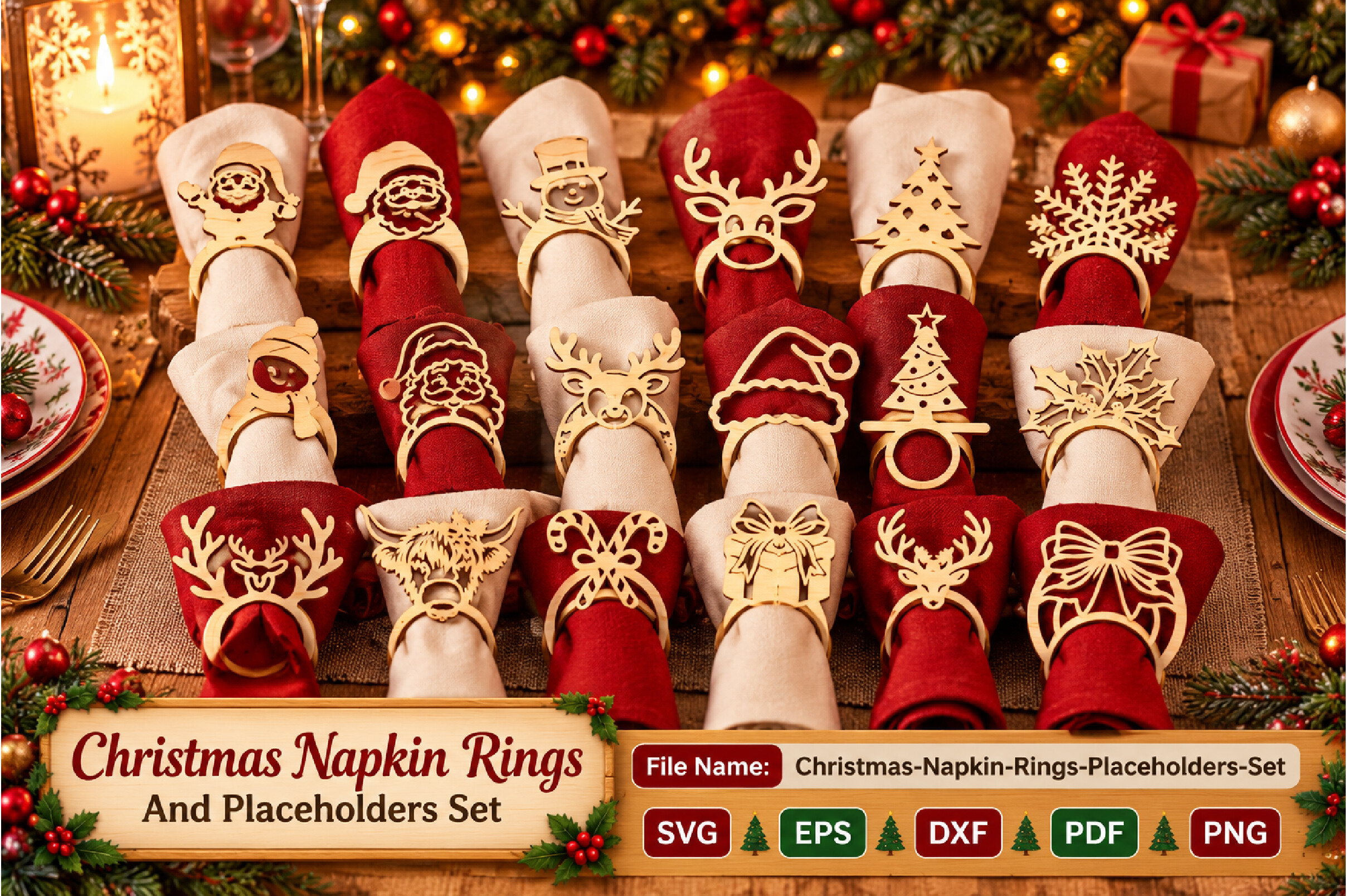 Christmas Napkin Rings Laser Cut SVG