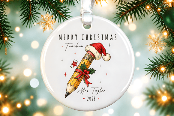 Christmas Teacher Pencil Ornament PNG