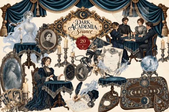 Dark Academia Séance Watercolor Clipart Graphic Illustrations By Aneta Design 