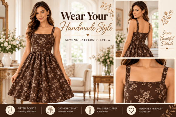 Fit and flare dress design details for a DIY floral dressmaking project