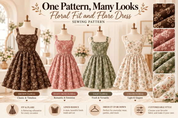 Square neck dress sewing inspiration with a gathered skirt