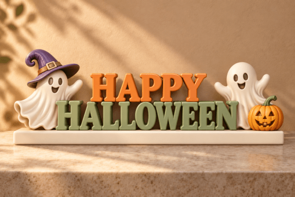 Happy Halloween Ghost Sign STL – 3D Printable Jack-o'-Lantern Décor - Image 2