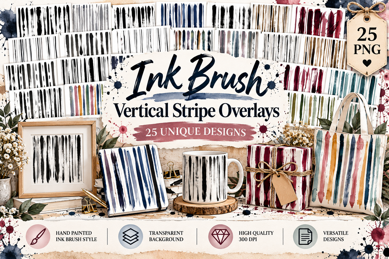 Gpu Vertical Ink Brush Vertical Stripe Overlays Graphic by Hamees Store · Creative ...