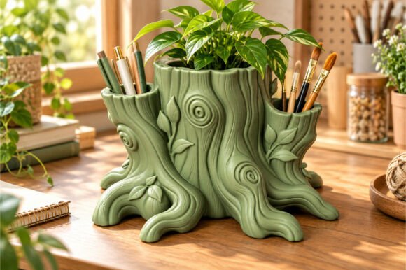 Modern Tree Stump Planter 3D STL File – Woodland Succulent Pot - Image 2