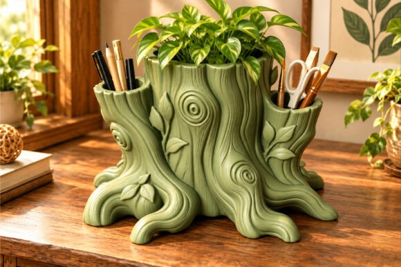Modern Tree Stump Planter 3D STL File – Woodland Succulent Pot - Image 3
