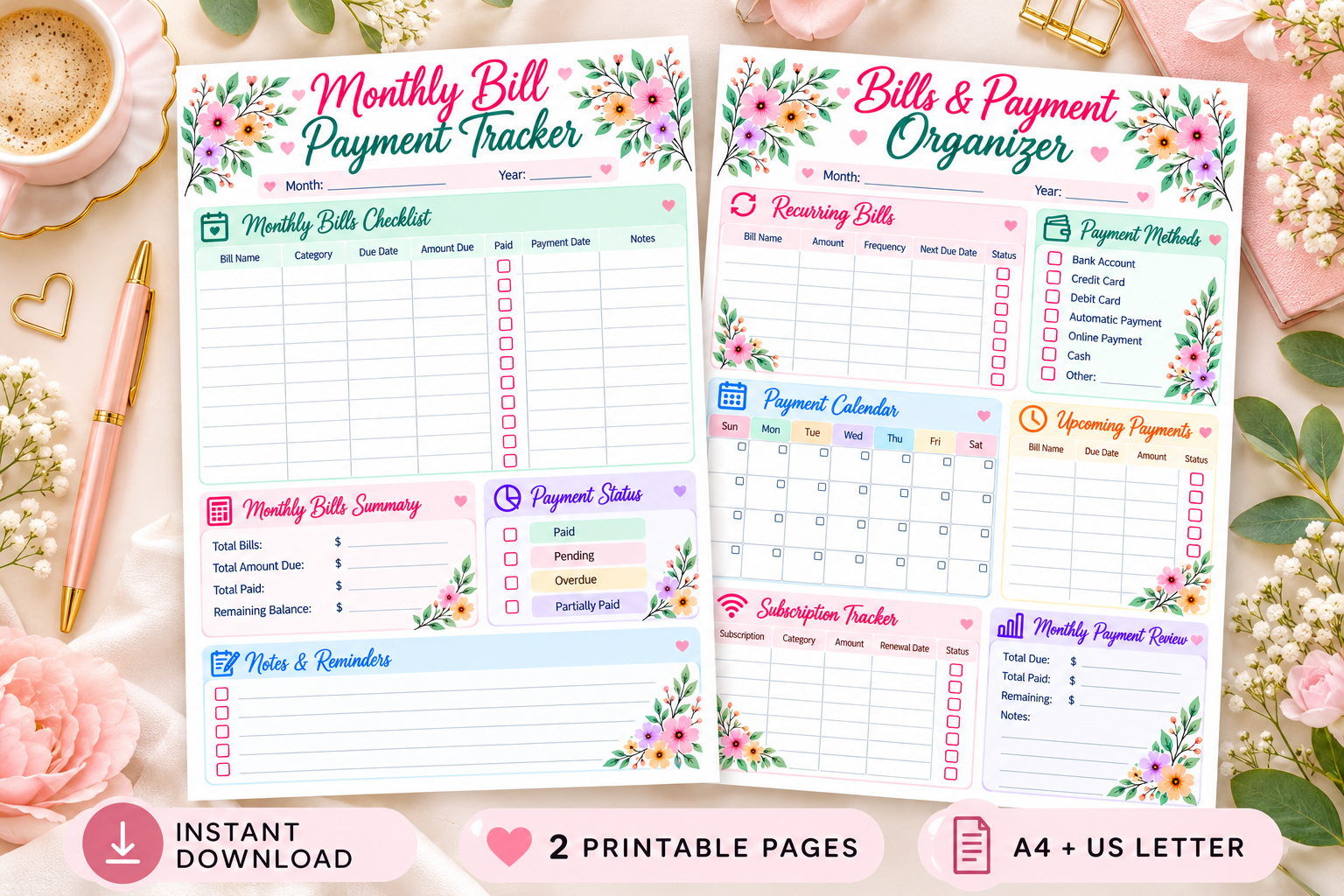 Pastel Bill Payment Tracker Printable Graphic by Mol Tazime · Creative ...