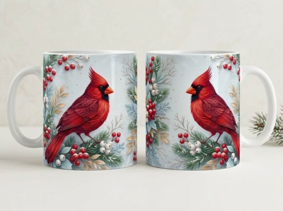 Red Cardinal Winter 3d Mug Design Graphics