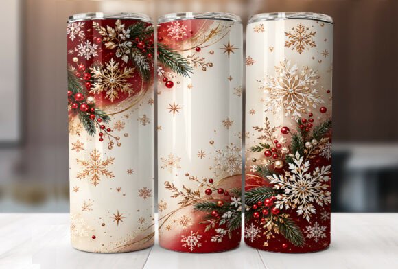 Red Gold Winter Snowflake Christmas Wrap Graphic Tumbler Wraps By Begum Creation