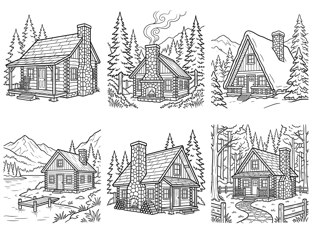 Zone Template Cursive Rustic Cabin and Forest Line Art Graphic by Kids_Zone · Creative Fabrica