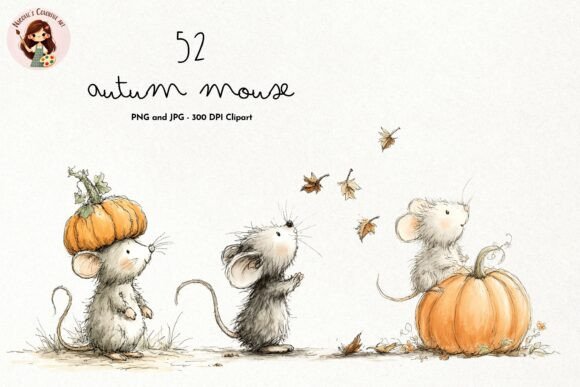 Watercolor Autumn Mouse Clipart Bundle