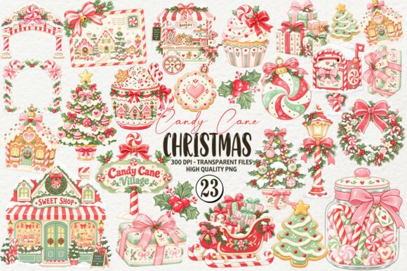 Candy Cane Christmas Village Clipart Graphic Illustrations By Cat Lady