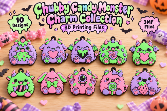 Chubby Candy Monster Charms – 10 Kawaii 3MF Files for 3D Printing - Image 7