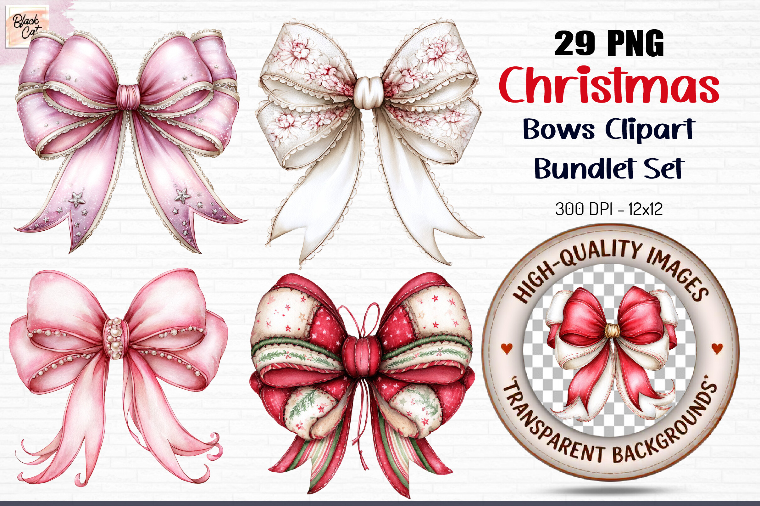 Christmas Bows Clipart Bundle Set PNG Graphic by Black Cat · Creative ...
