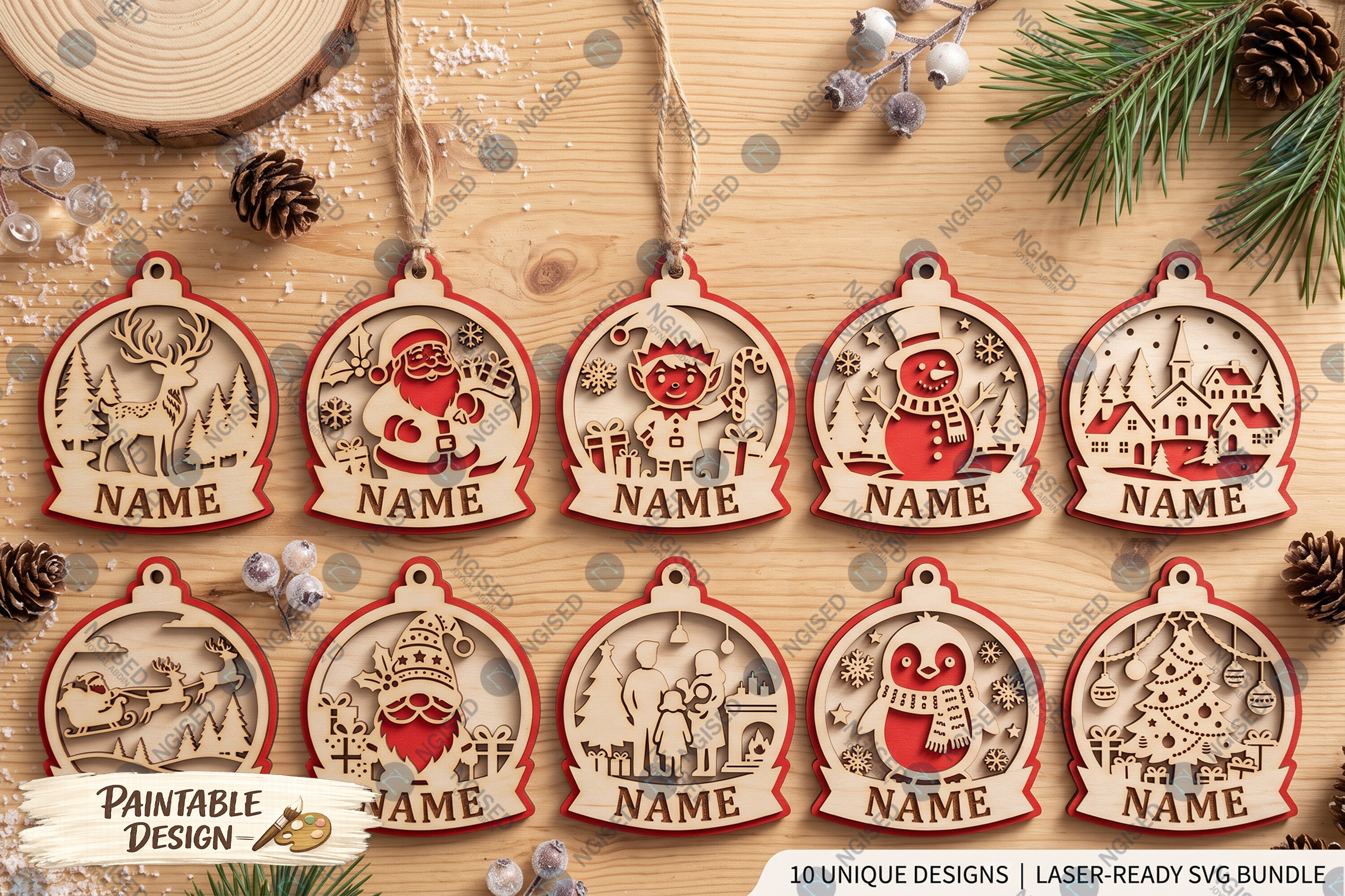 Christmas Custom Name Ornament SVG Bundle