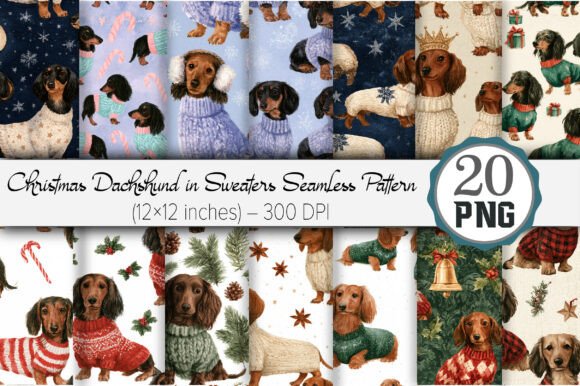 Christmas Dachshund in Sweaters Seamless Graphic Patterns By Design Market