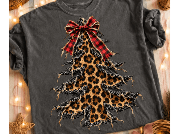 Christmas Tree Faux Ripped Bow Shirt Png