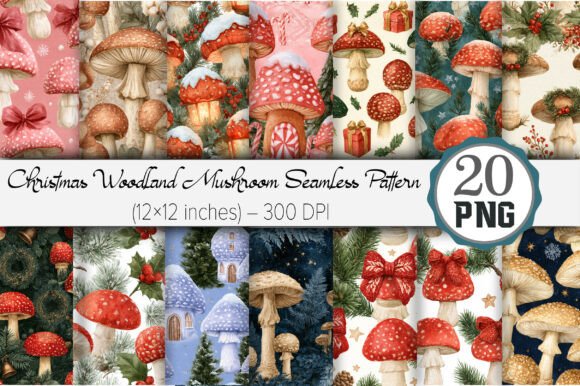 Christmas Woodland Mushroom Seamless Pat Graphic Patterns By Design Market