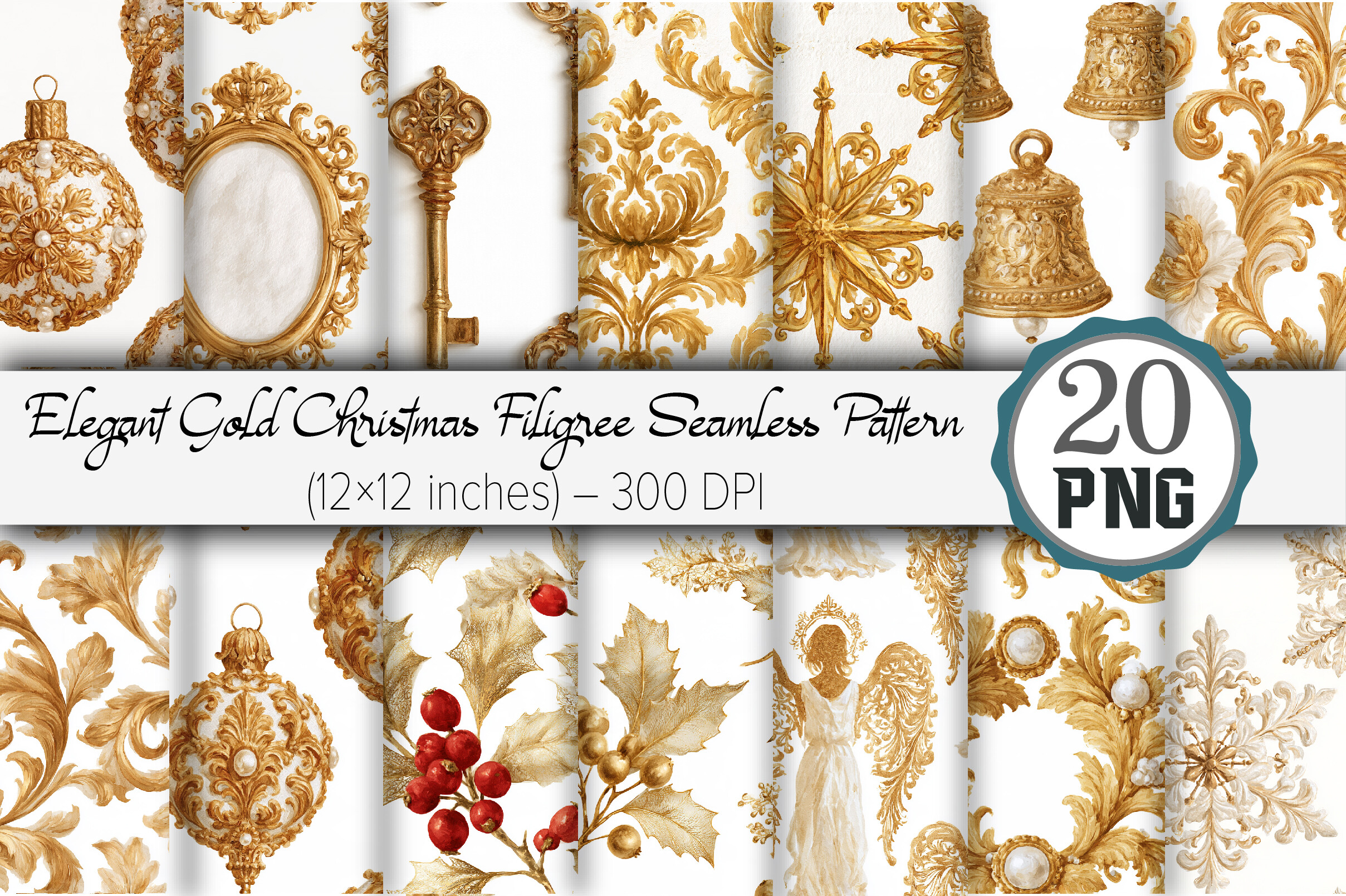 Elegant Gold Christmas Filigree Seamless Graphic by Design Market ...