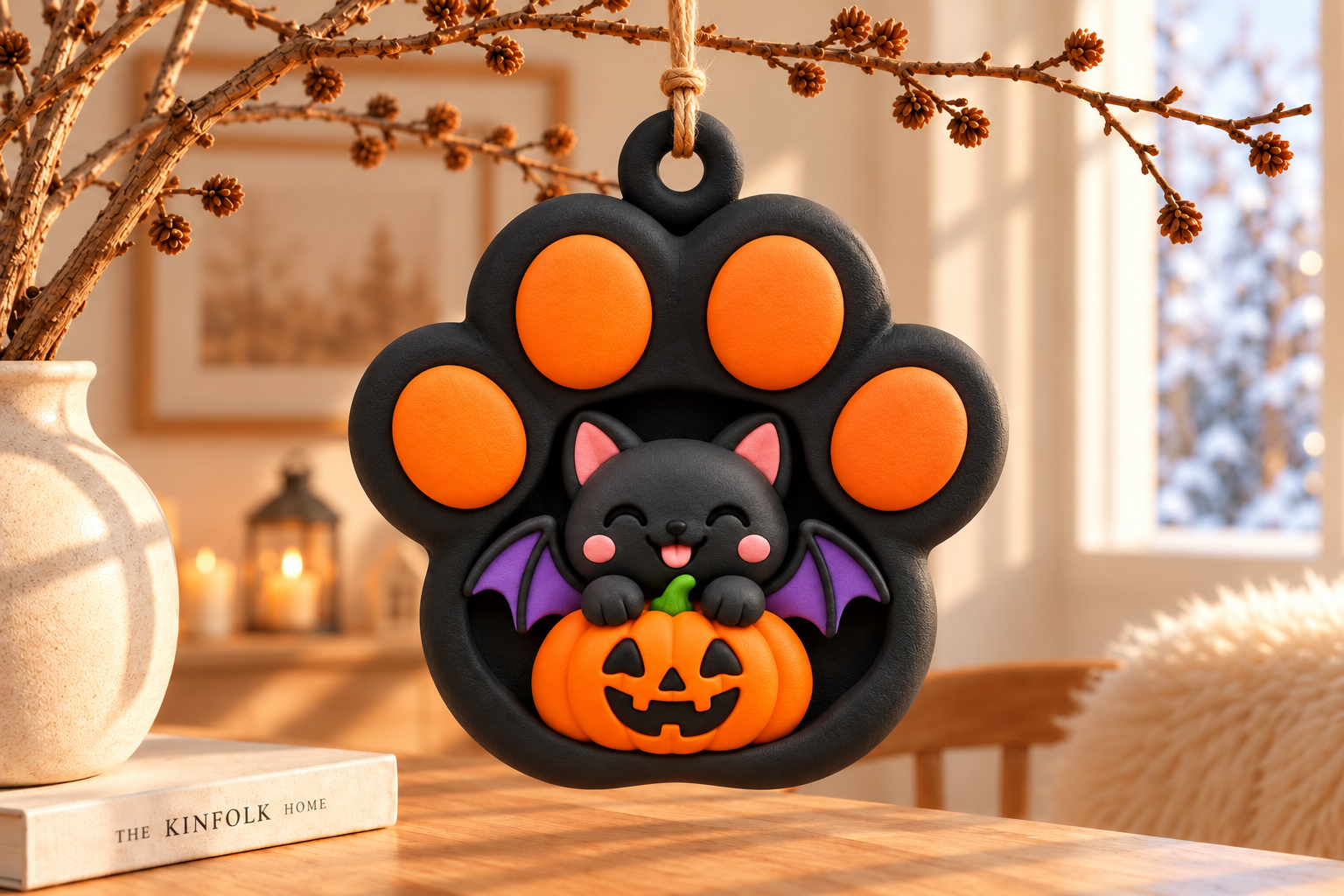 Halloween Bat Cat Paw Charm STL – 3D Printable Keychain & Ornament - Image 3