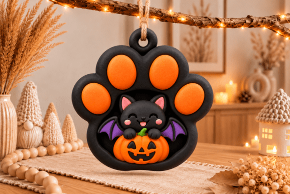 Halloween Bat Cat Paw Charm STL – 3D Printable Keychain & Ornament - Image 2
