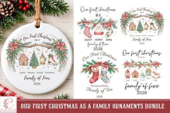 Our First Christmas As a Family PNG Bund Gráfico Manualidades Por Craftfiles-SVG