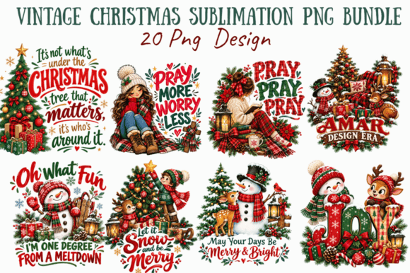 Vintage Christmas Sublimation PNG Bundle Graphic Illustrations By CraftLab Digital