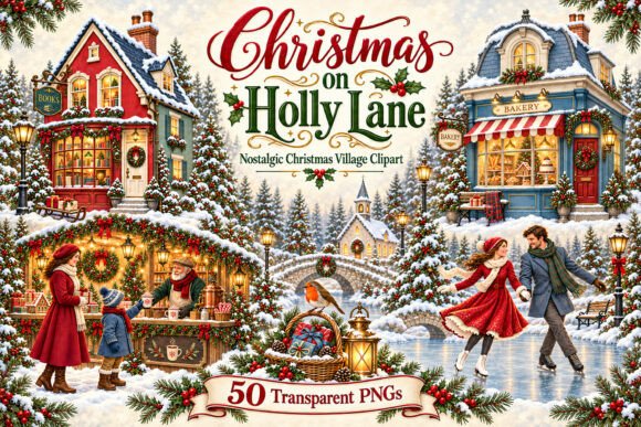 Vintage Christmas Village PNG Clipart
