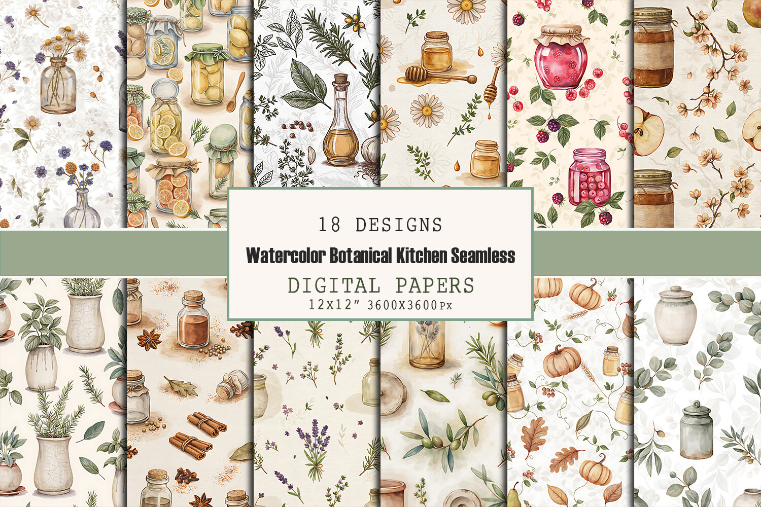Watercolor Botanical Kitchen Seamless Graphic by dogmedia333 · Creative ...