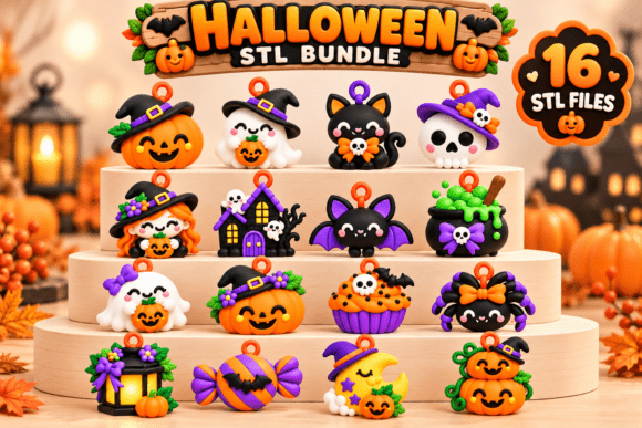 Halloween Charm Bundle STL - 16 Cute 3D Printable Charms - Image 2