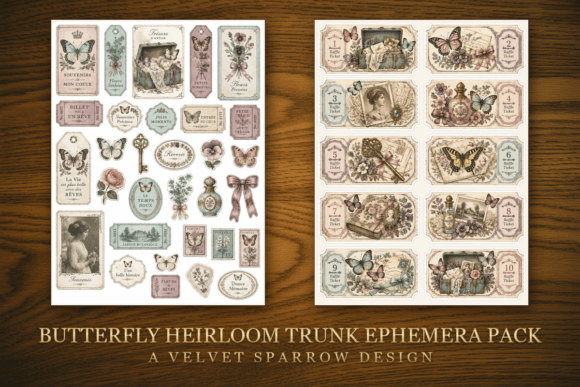 Butterfly Heirloom Trunk Ephemera Pack Graphic Crafts By Velvet.Sparrow