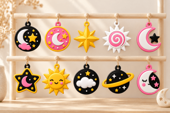 Celestial Charm STL | 10 Cute Moon, Star & Sun Keychain Designs - Image 2