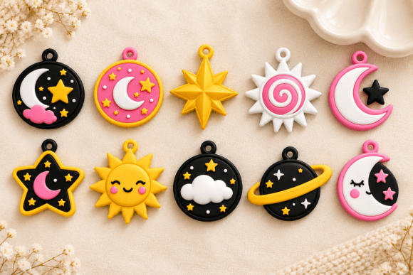Celestial Charm STL | 10 Cute Moon, Star & Sun Keychain Designs - Image 4