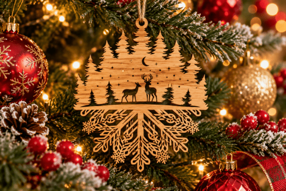 Christmas Deer Forest Snowflake Laser Cut laser cut file