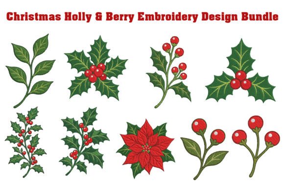 Christmas Holly Berry Embroidery Bundle
