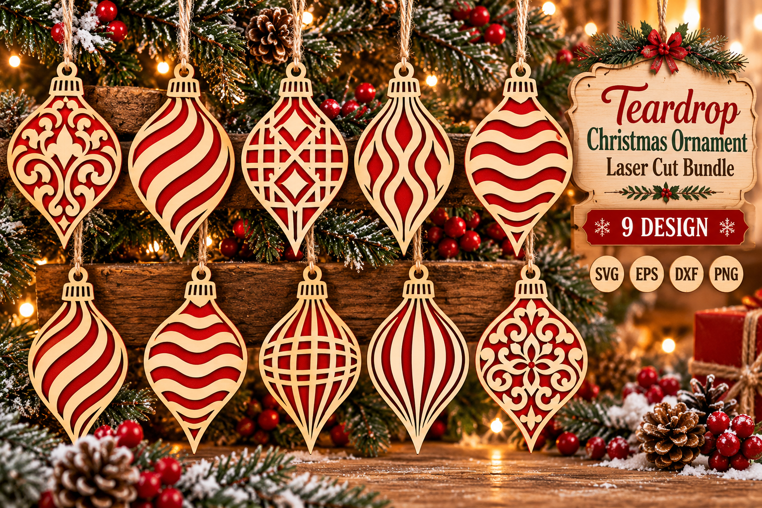 Christmas Teardrop Ornament Laser Cut