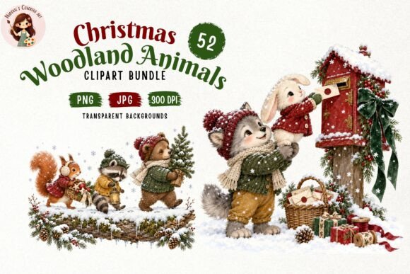 Christmas Woodland Animals Watercolor