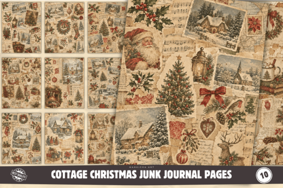 Cottage Christmas Junk Journal Pages Grafik Plotterdateien Von Markicha Art