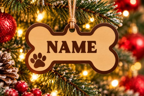 Dog Bone Ornament SVG File, Christmas laser cut file
