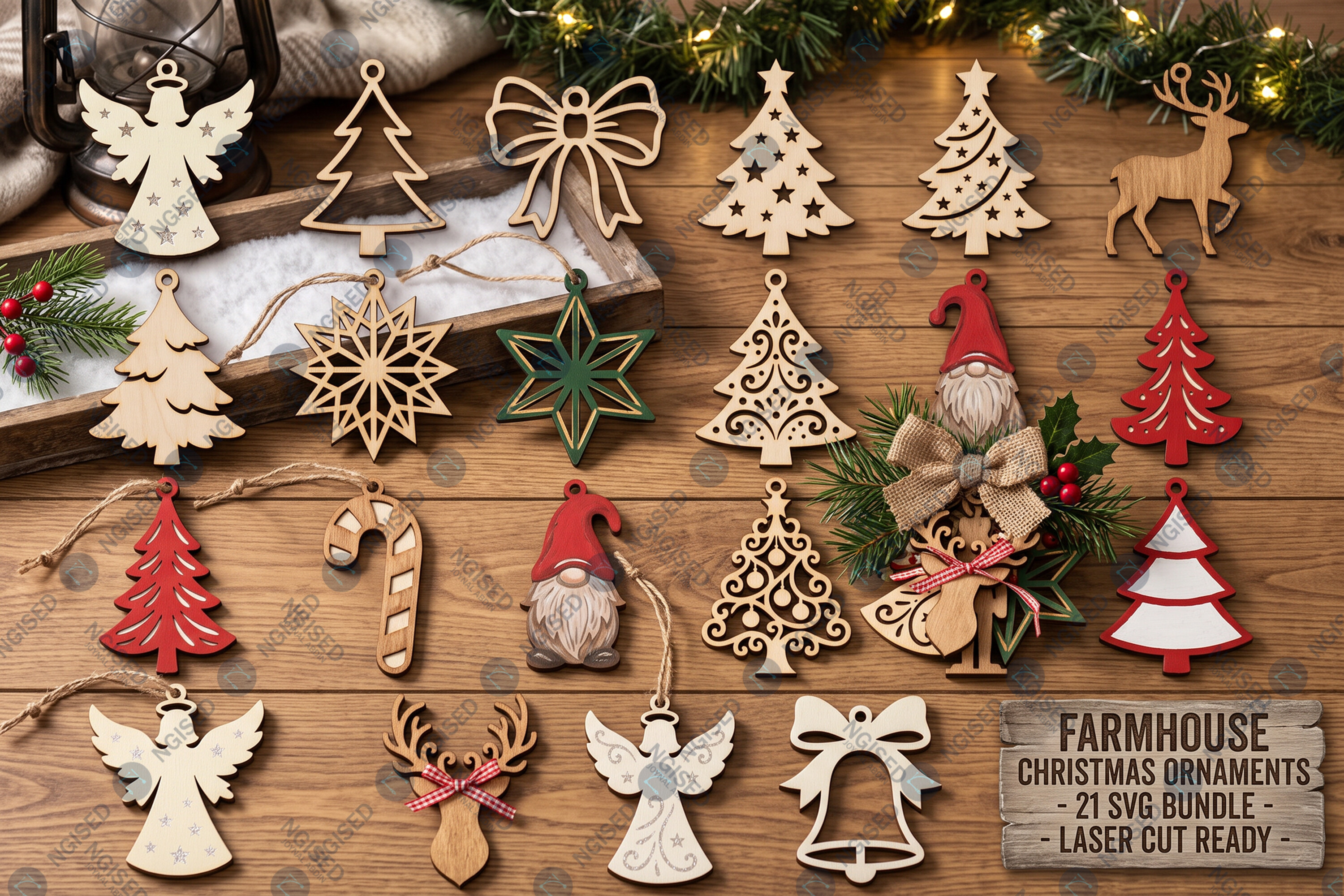 Farmhouse Christmas Ornaments SVG Bundle