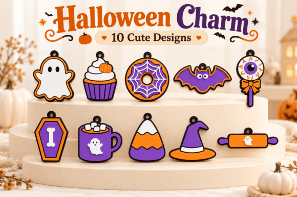 Halloween Charms STL - 10 Cute Keychain Designs for 3D Printing - Image 1
