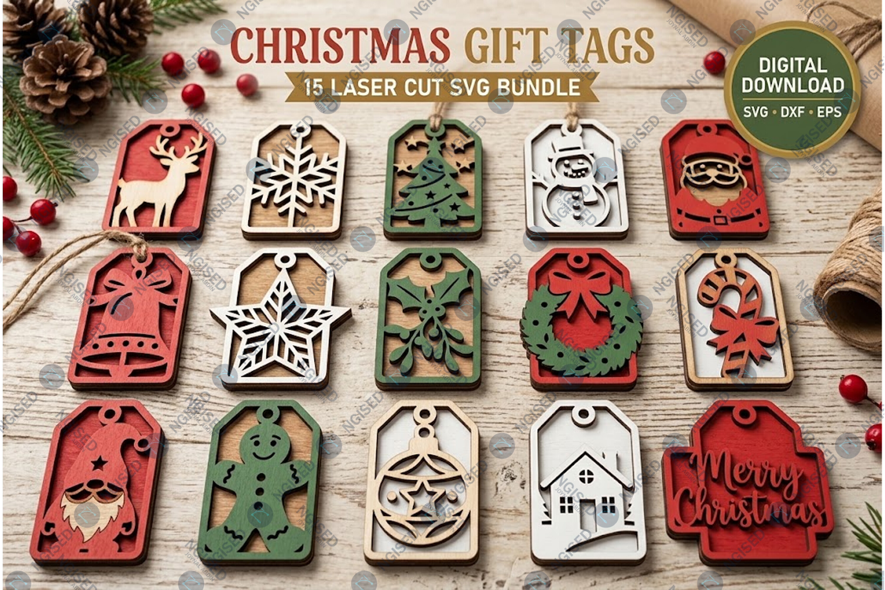 Laser Cut Christmas Gift Tags SVG Bundle