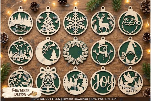 Laser Cut Christmas Ornament SVG Bundle laser cut file