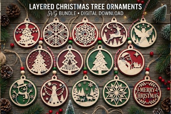 Layered Christmas Ornament SVG Bundle (Design 1) laser cut file