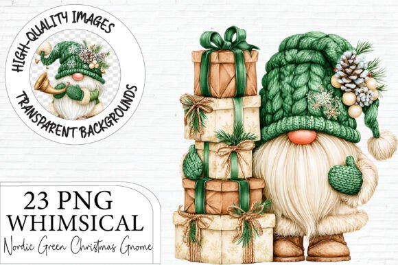 Nordic Green Christmas Gnome Clipart